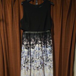 Betsy & Adam Illusion Waist Floral Ombre Gown